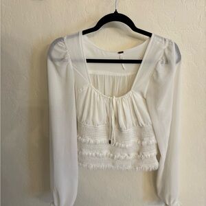 Free People Cream Puff Sleeve Crop Blouse